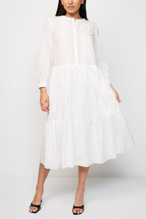 Vestido largo de gasa de algodón con bordado navajo - Mujer