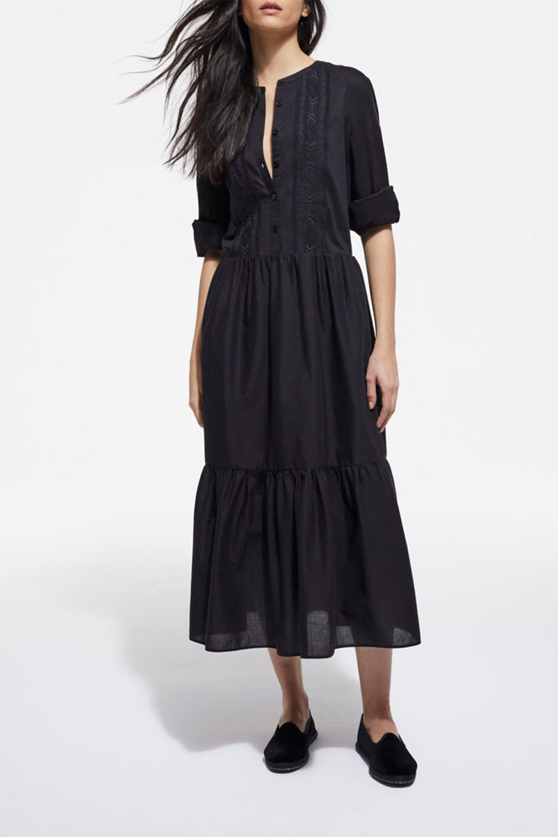 The Kooples - Vestido Largo Negro Bordado - Mujer