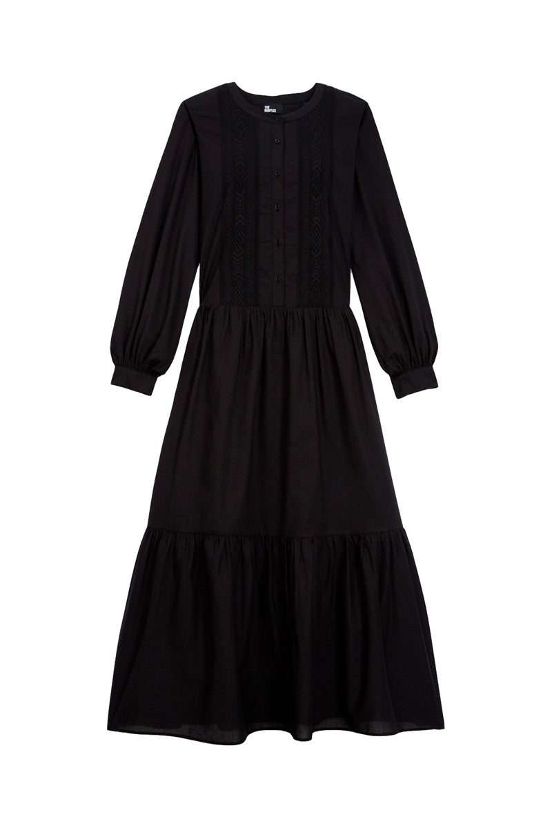 The Kooples - Vestido Largo Negro Bordado - Mujer