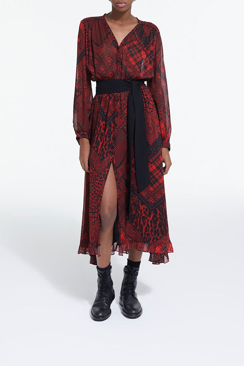 The Kooples - Robe Longue Imprimée Rouge - Femme