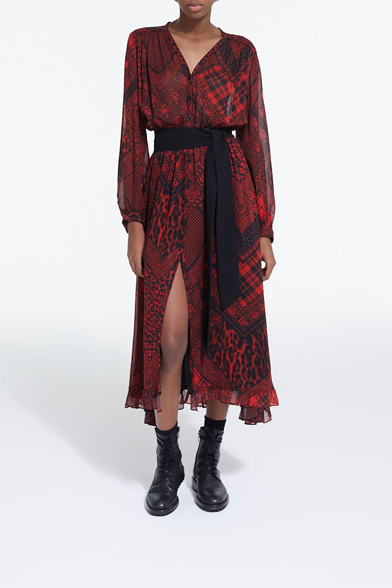 The Kooples - Vestido Largo Estampado Rojo - Mujer