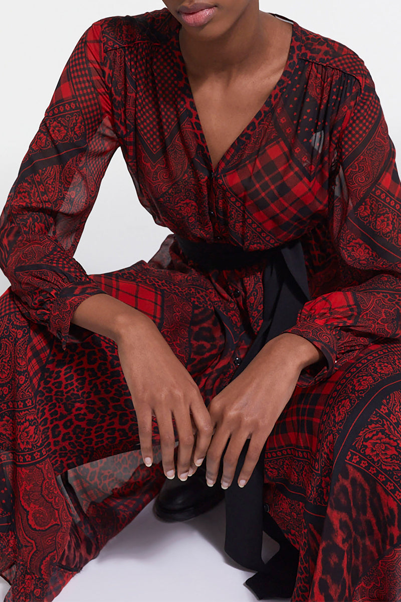 The Kooples - Vestido Largo Estampado Rojo - Mujer