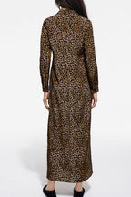 Vestido camisero de seda - Camel y negro - Mujer