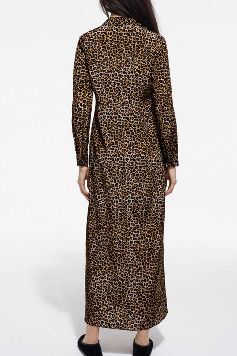 Vestido camisero de seda - Camel y negro - Mujer