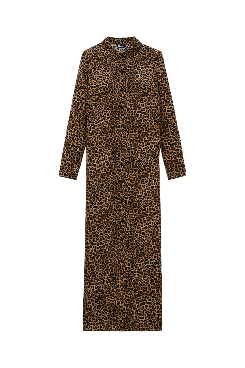Vestido camisero de seda - Camel y negro - Mujer