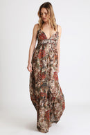 Bordeaux And Beige Maxi Dress