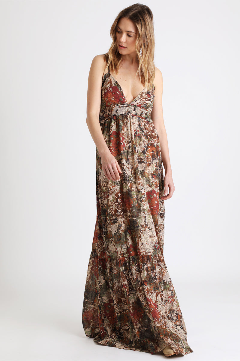 Bordeaux And Beige Maxi Dress