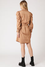 Robe Courte Chemise Ml Froncee - Camel