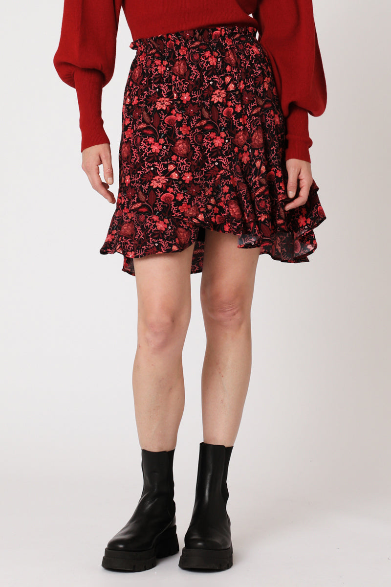 Berenice - Falda Patinadora - Negro y Rojo