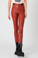 Legging En Cuir De Mouton - Rouge