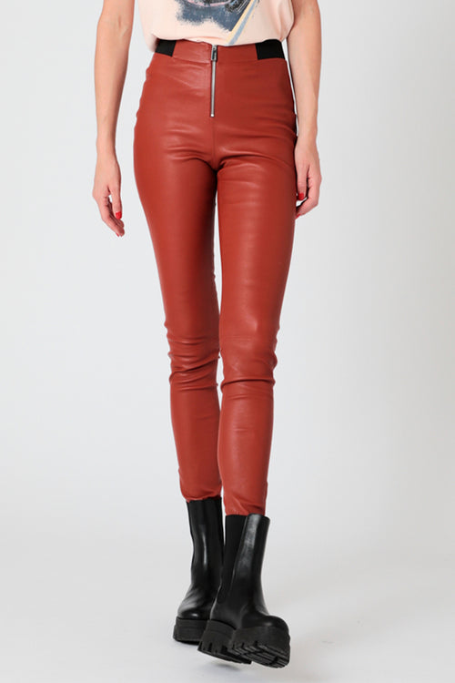 Legging En Cuir De Mouton - Rouge