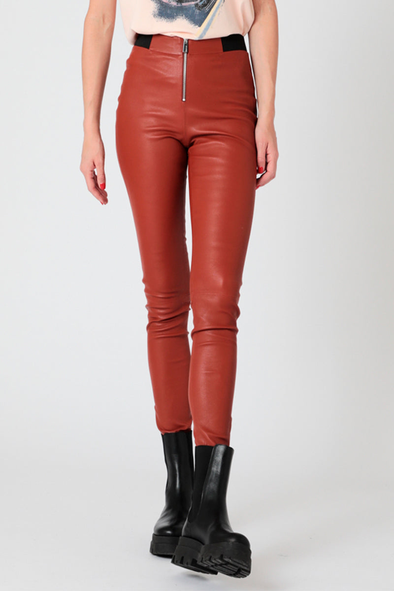 Legging En Cuir De Mouton - Rouge