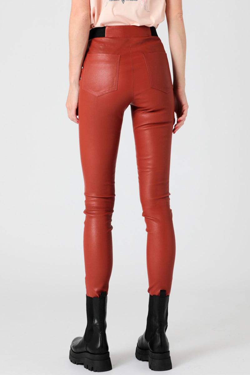 Legging En Cuir De Mouton - Rouge