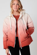 Brick And Black Hooded Down Jacket Blanc