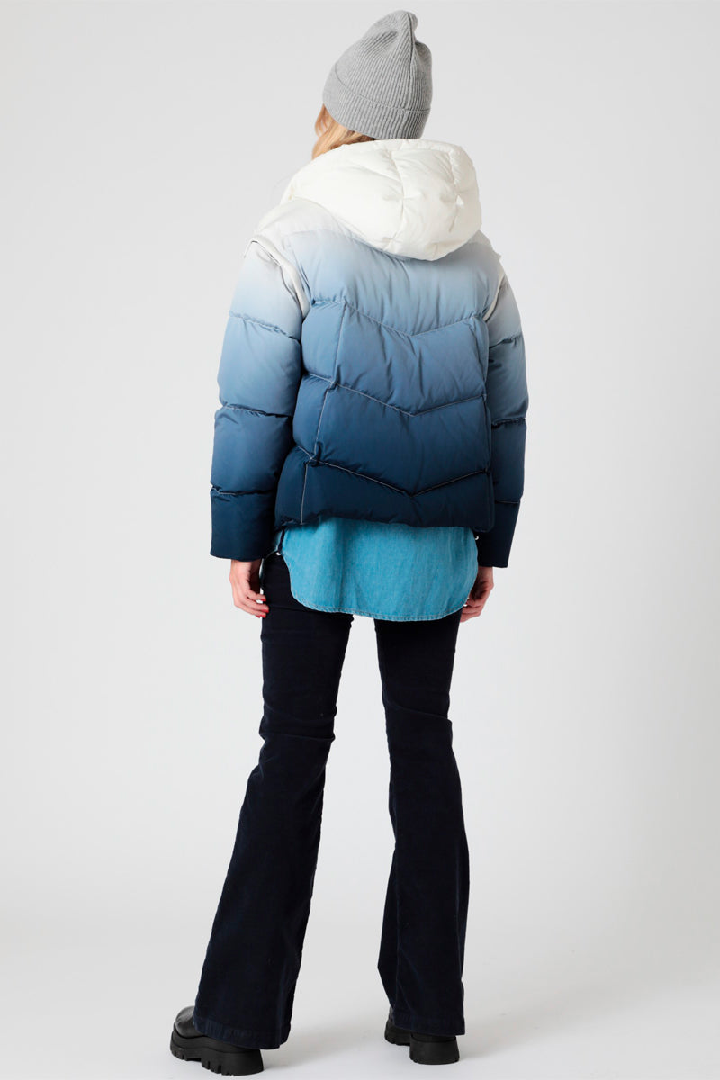 Navy And Blue Hooded Down Jacket Blanc