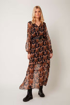Berenice - Vestido Largo - Marrón y Negro