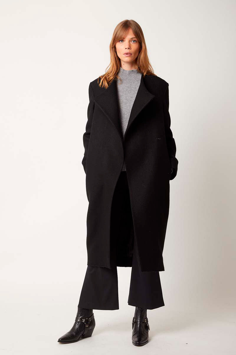 Black Virgin Wool Long Coat