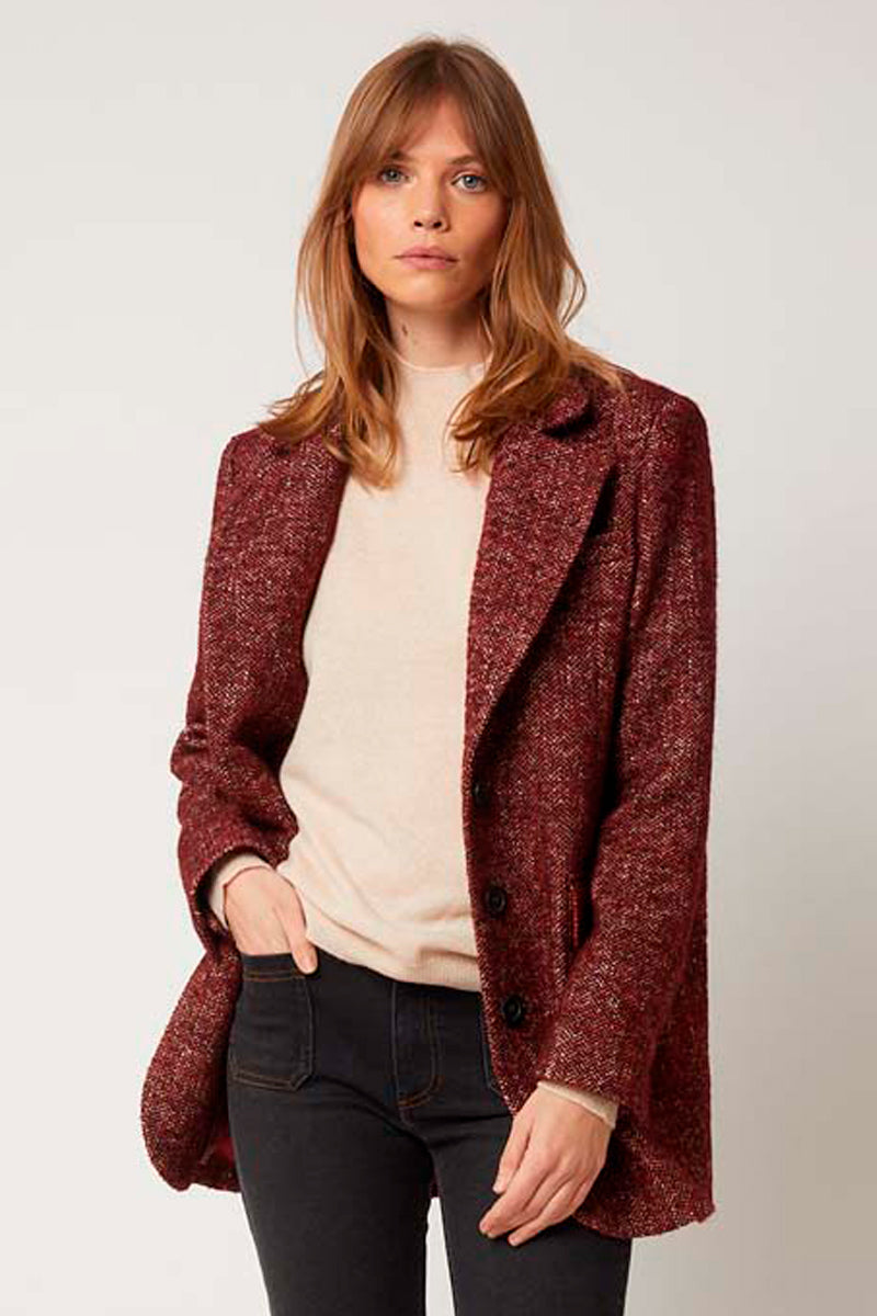 Raspberry Wool and Alpaca Suit Collar Jacket