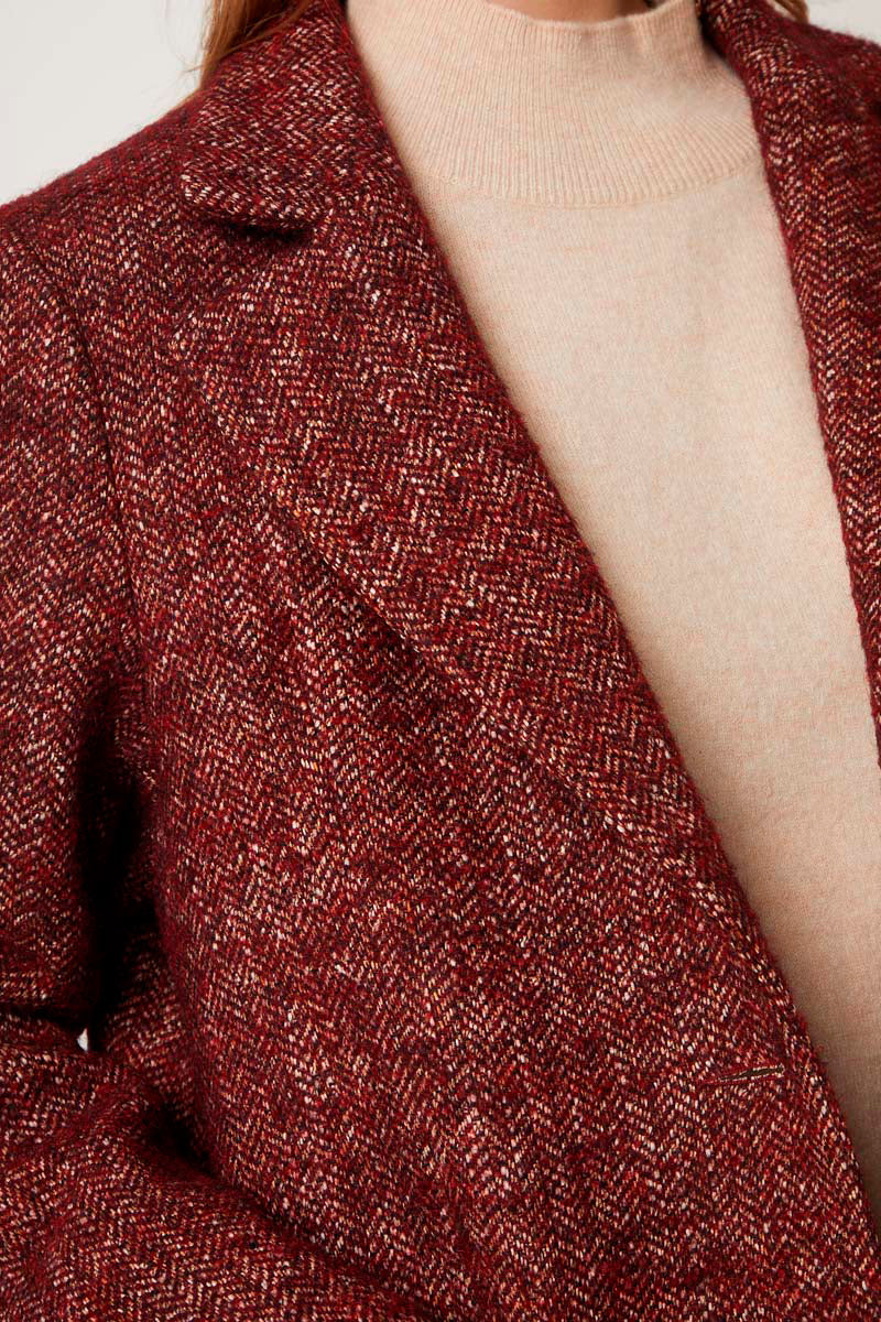 Raspberry Wool and Alpaca Suit Collar Jacket