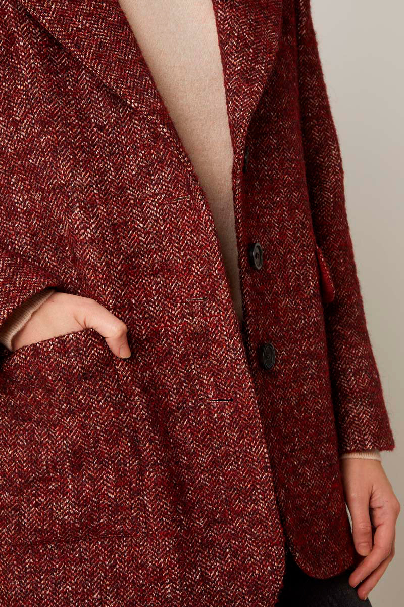 Raspberry Wool and Alpaca Suit Collar Jacket