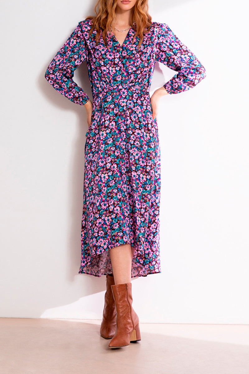 Robe Asymétrique Cosy - Vieux Rose Et Turquoise