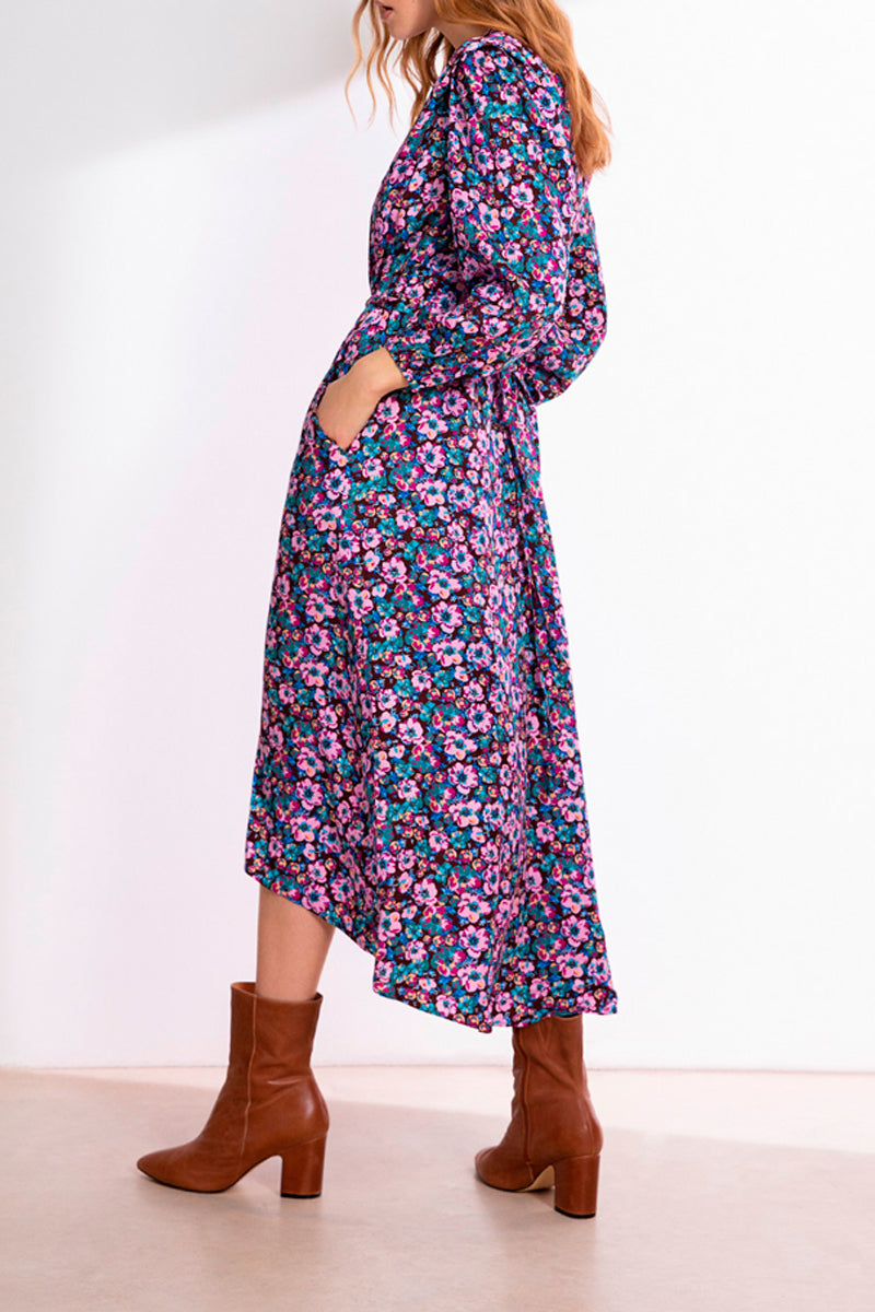 Robe Asymétrique Cosy - Vieux Rose Et Turquoise