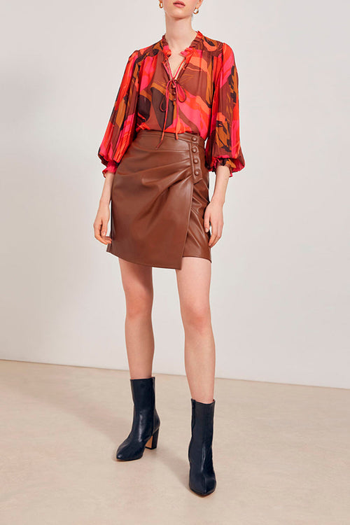 Flesh High Waist Wrap Skirt - Brown