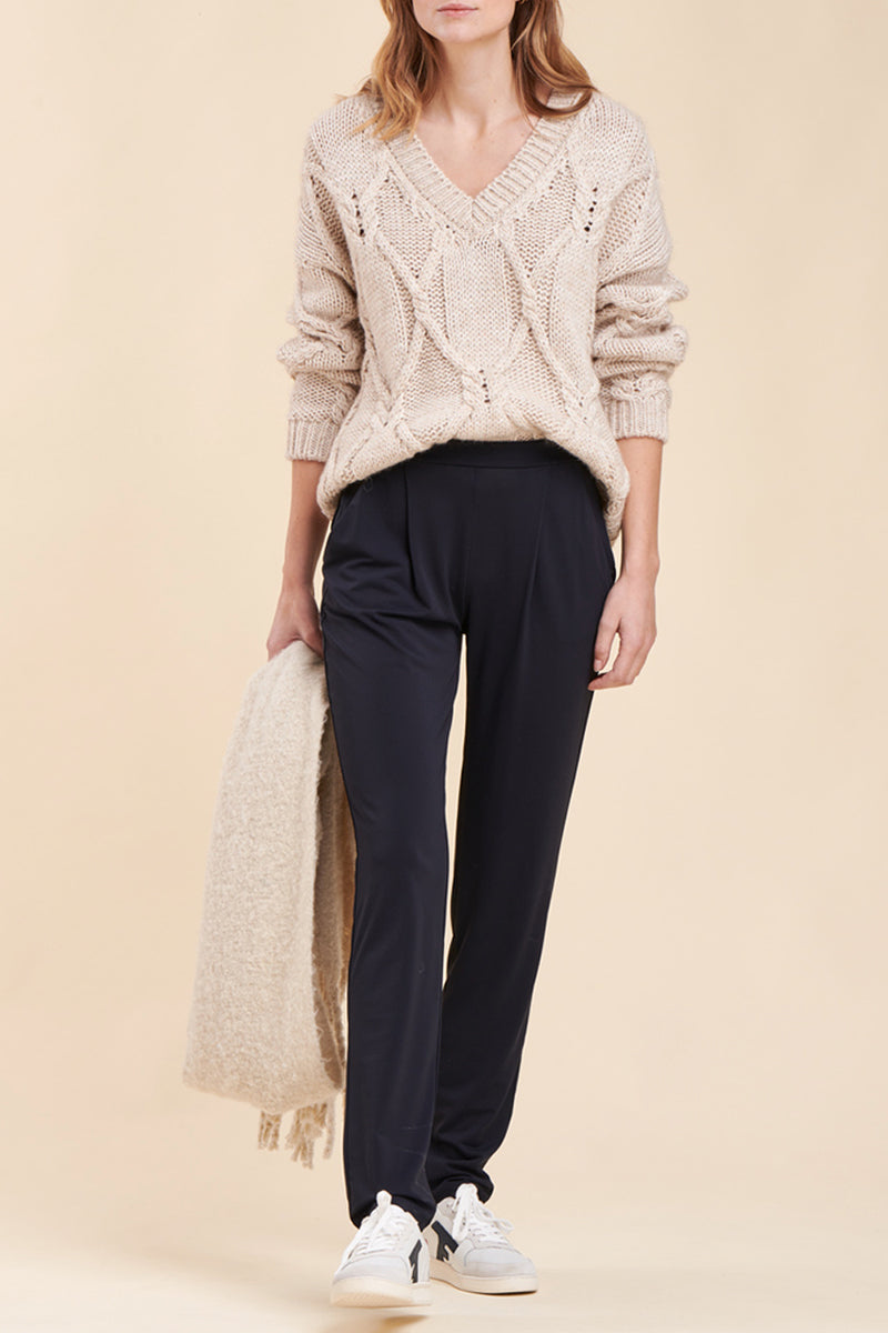 Mirina High-Waisted Cigarette Trousers - Navy Blue