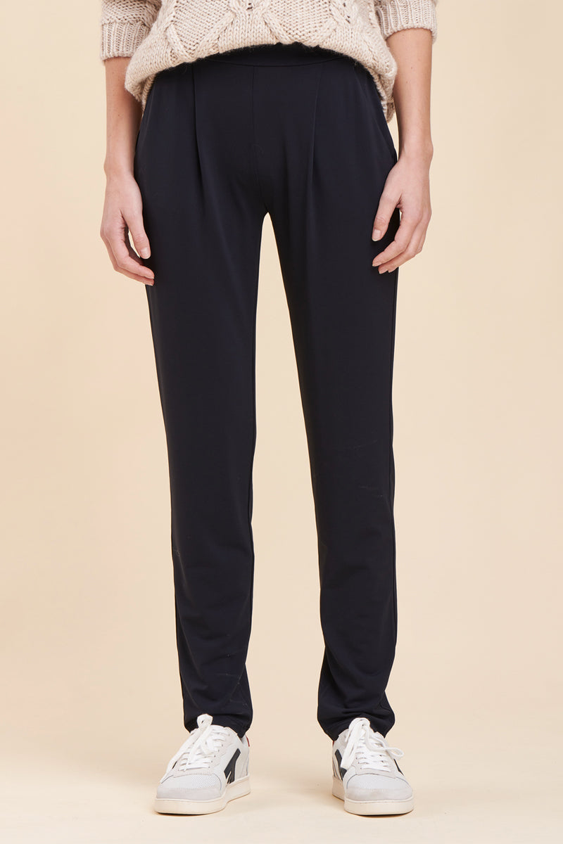 Mirina High-Waisted Cigarette Trousers - Navy Blue
