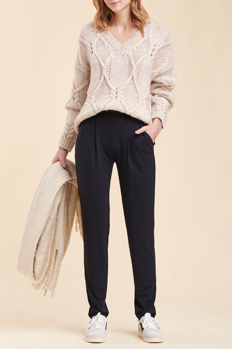 Mirina High-Waisted Cigarette Trousers - Navy Blue