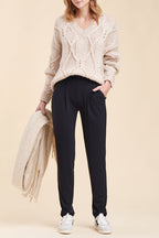 Mirina High-Waisted Cigarette Trousers - Navy Blue