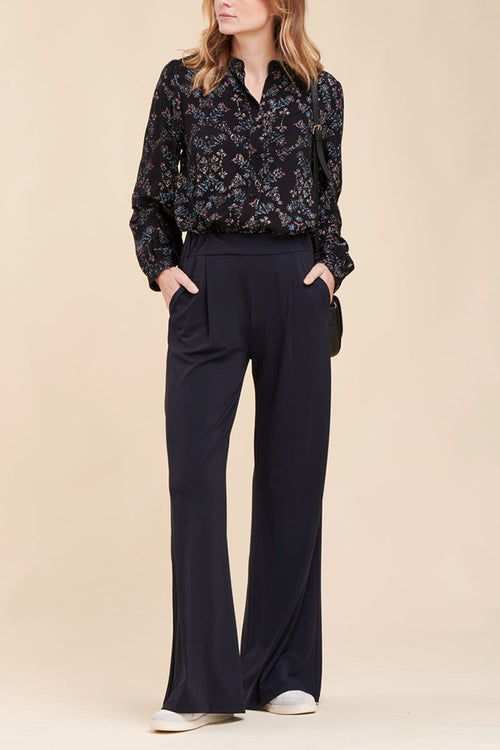 Mouna High Waisted Wide Legs Trousers - Navy Blue