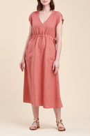 Pelota Linen Midi Dress Salmon