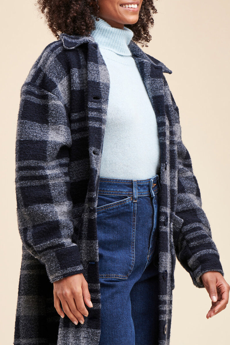 Manteau Rizli Gris Chiné Et Noir