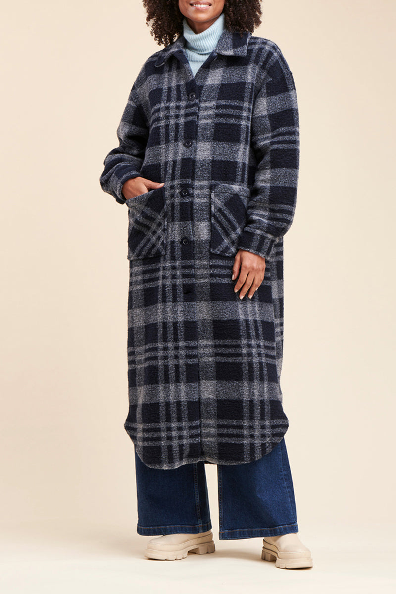 Manteau Rizli Gris Chiné Et Noir