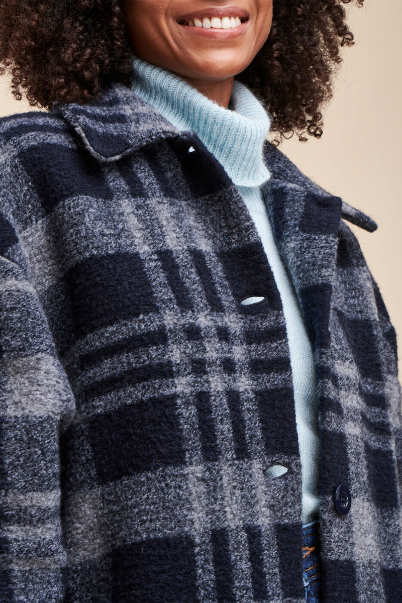 Manteau Rizli Gris Chiné Et Noir