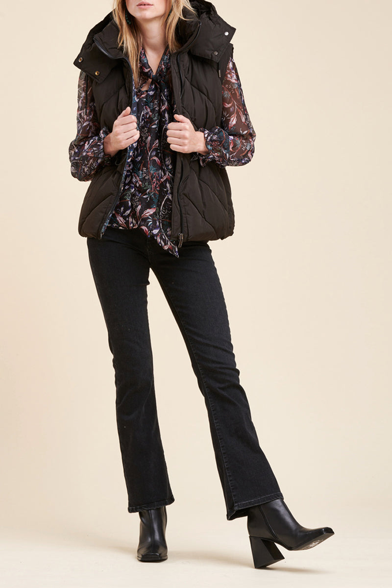 Hooded Sleeveless Puffer Jacket Rome - Black
