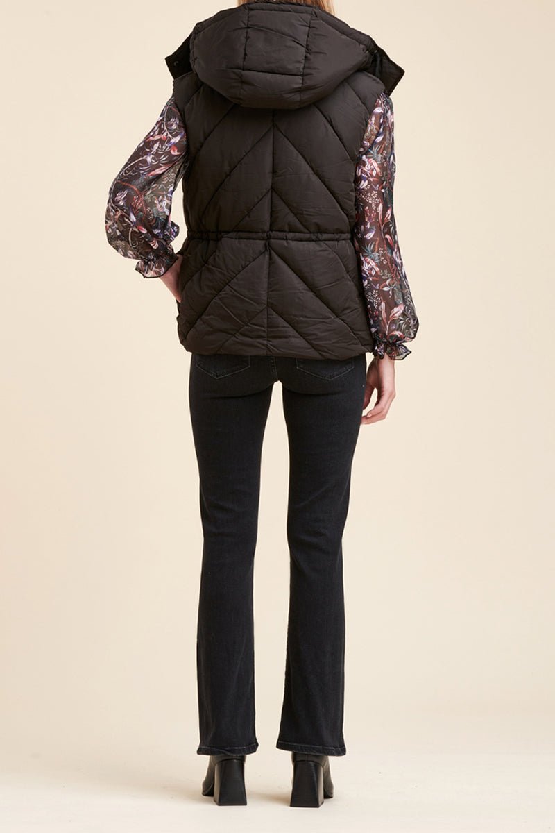 Hooded Sleeveless Puffer Jacket Rome - Black