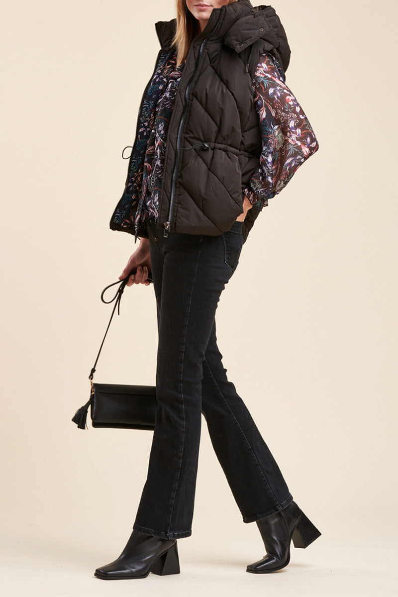 Hooded Sleeveless Puffer Jacket Rome - Black