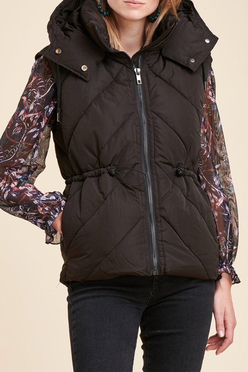 Hooded Sleeveless Puffer Jacket Rome - Black