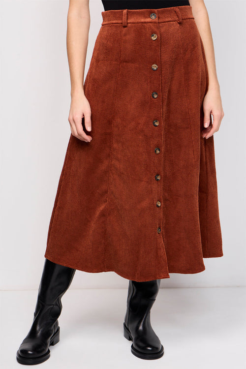 Ravel Terracotta Corduroy Midi Skirt