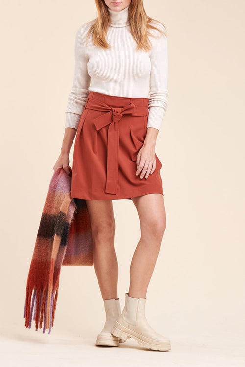High Waist Straight Skirt Brick Red Resin