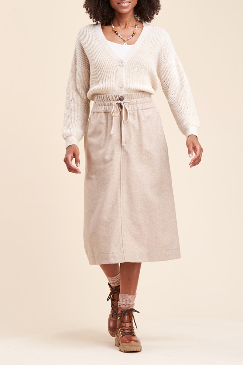 La Fée Maraboutée - Jupe Midi Taille Haute Ricky Beige