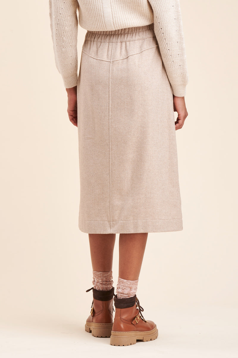 La Fée Maraboutée - Jupe Midi Taille Haute Ricky Beige
