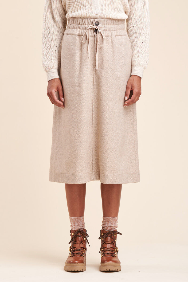 La Fée Maraboutée - Jupe Midi Taille Haute Ricky Beige