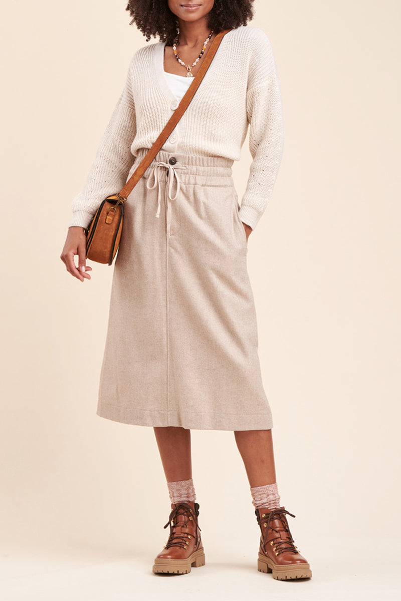La Fée Maraboutée - Jupe Midi Taille Haute Ricky Beige