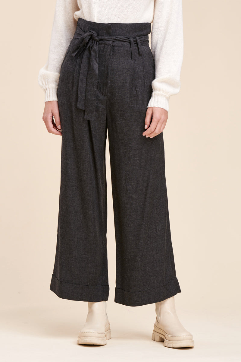 Pantalon Wide Legs Taille Haute Bartoli - Anthracite Chiné