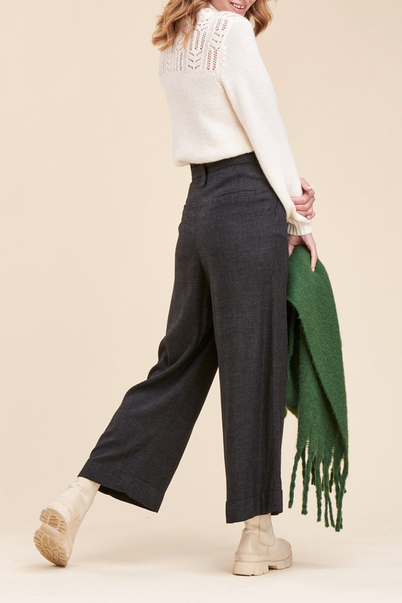 Pantalon Wide Legs Taille Haute Bartoli - Anthracite Chiné