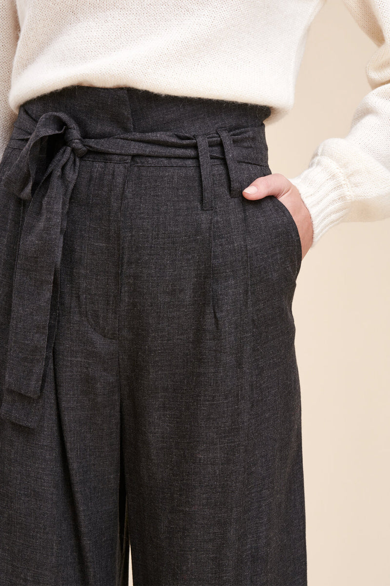 Pantalon Wide Legs Taille Haute Bartoli - Anthracite Chiné
