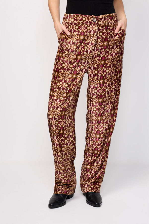 Pantalon Wide Legs Randin Bordeaux Et Doré